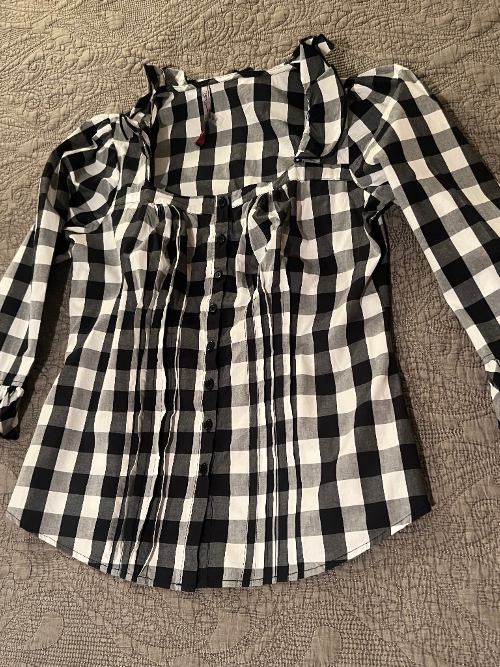 MacDougal and Houston Checked Square neck Ruffled Button Down Shirt 100% Cotton